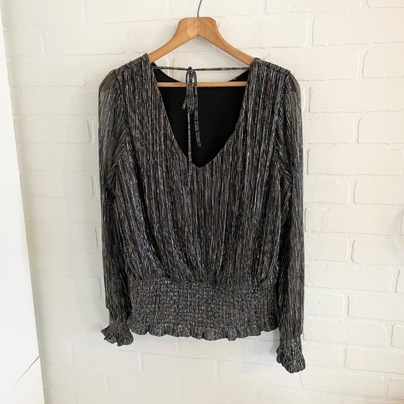 NWT Revolve x Joie Blouse Metallic Sheer Long Sleeve Smocked Open back Black XL - Picture 8 of 14